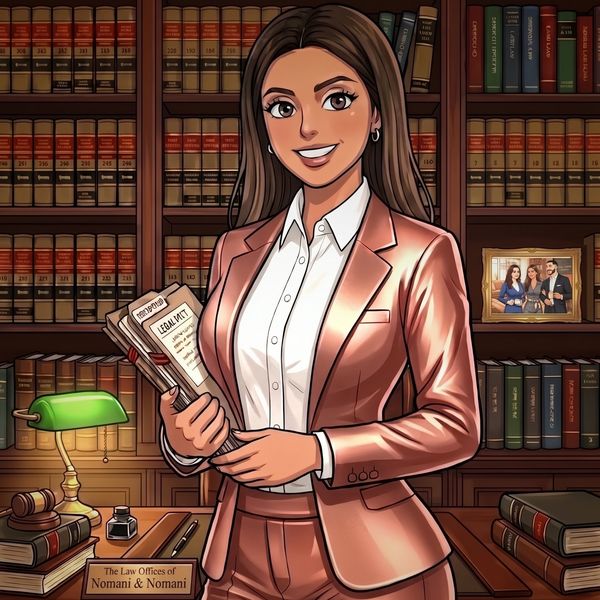Confident female lawyer in office holding legal documents.