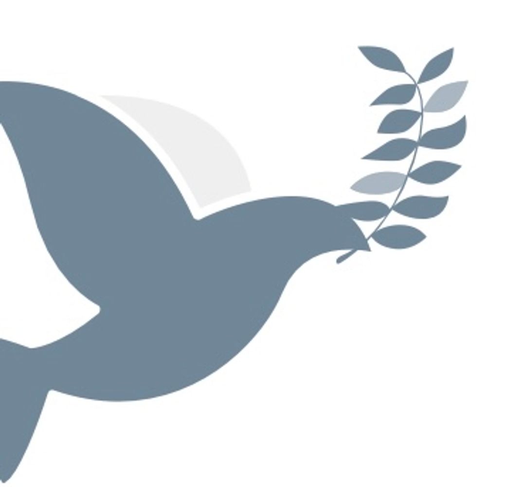 Silhouette of a dove holding an olive branch.