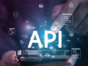 Digital API concept with a person interacting on a smartphone.