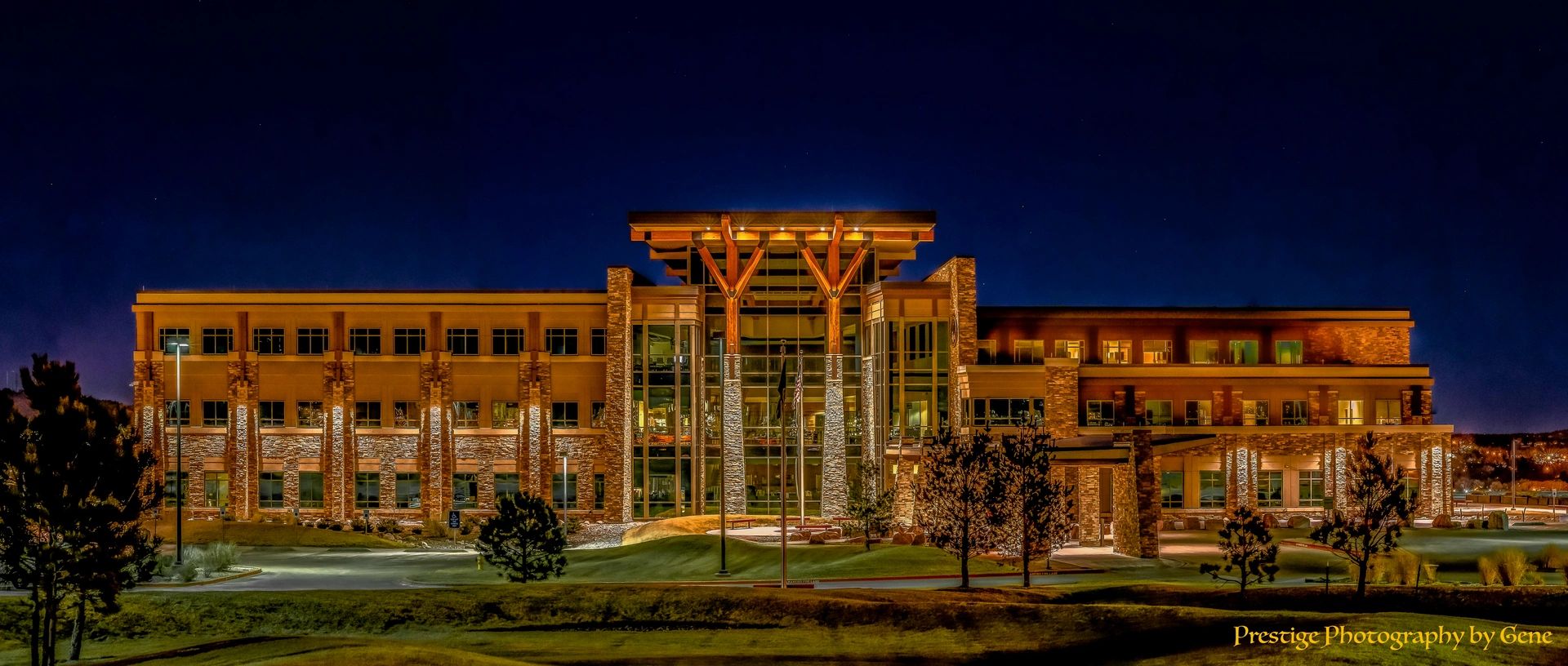 commercial building, night shoot, stitched photo. ambient light.