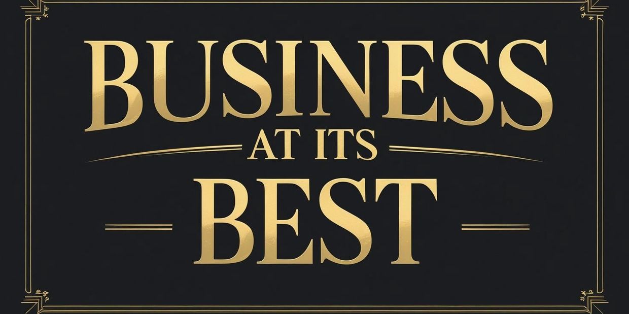 Gold text on black: Business at its best.