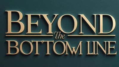 Gold text saying 'Beyond The Bottom Line' on dark background.