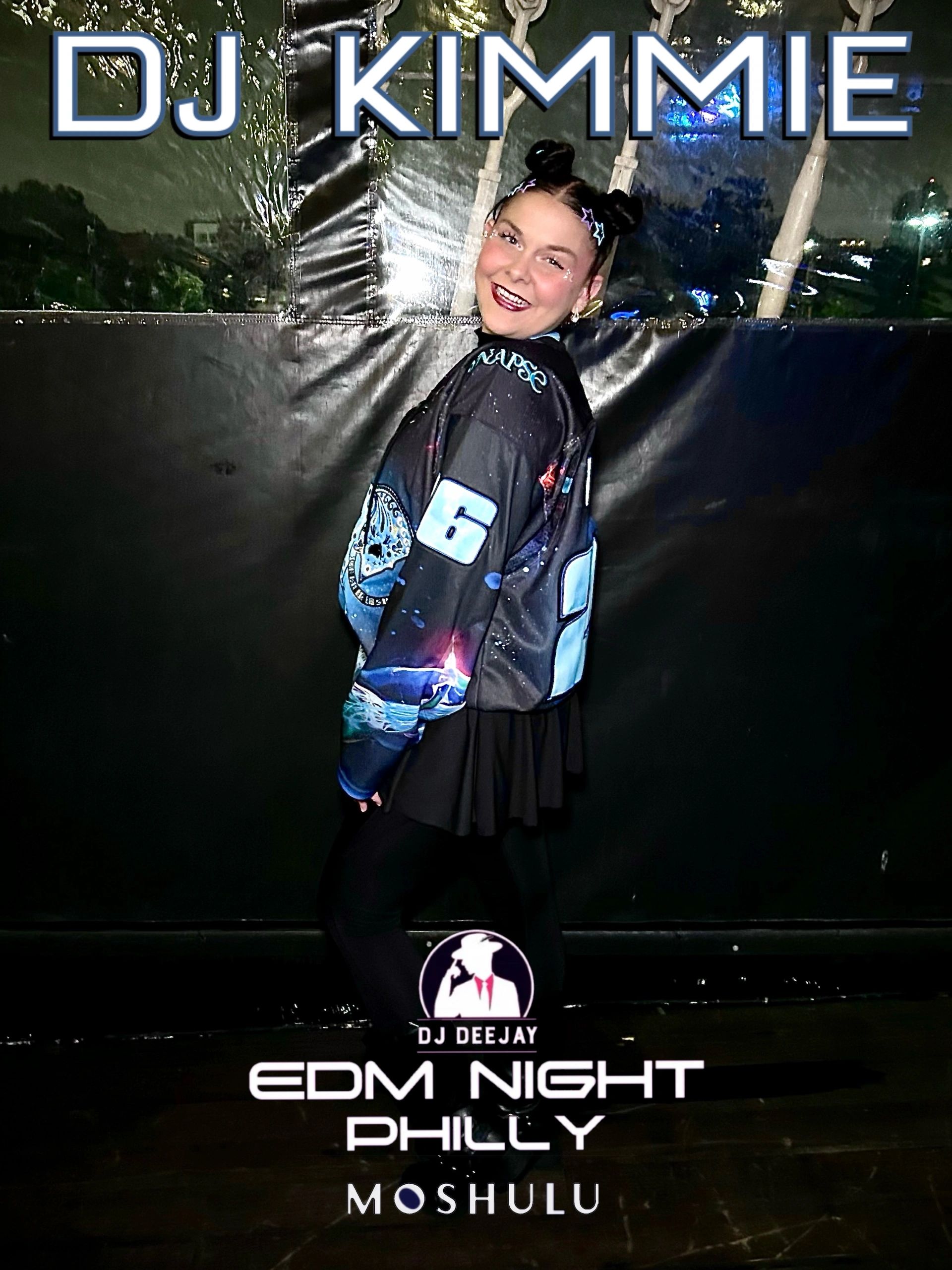DJ Kimmie posing at EDM Night Philly at Moshulu.