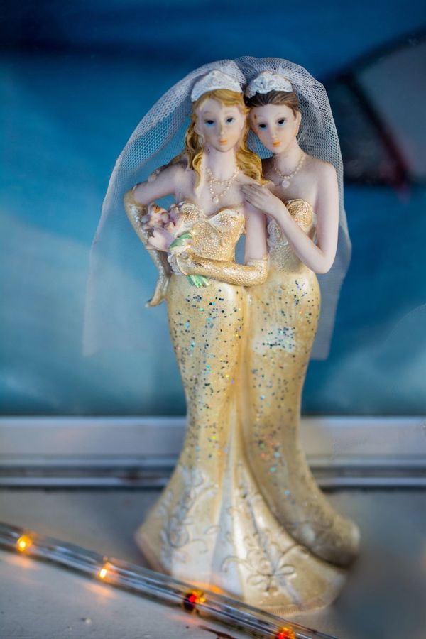 Two glamorous bride statues