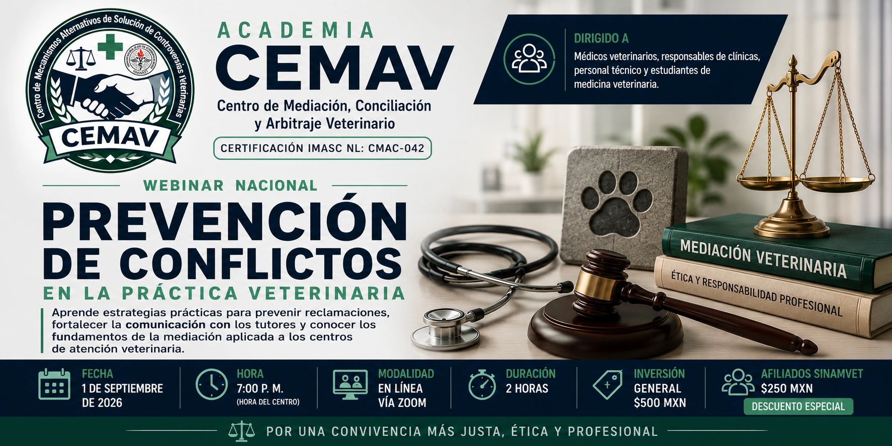 Webinar sobre prevención de conflictos en práctica veterinaria.