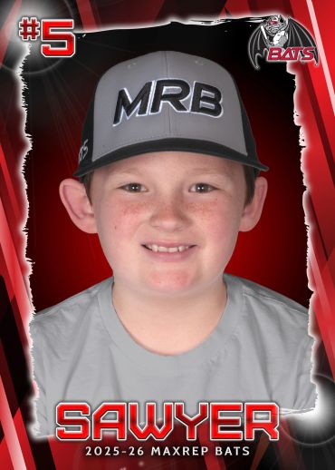 Portrait of a young baseball player named Sawyer from MaxRep Bats team.