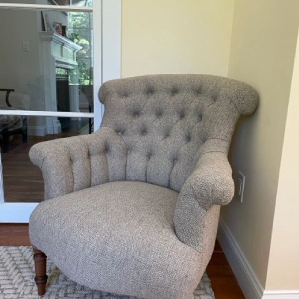 Edwardian English chair in period appropriate wool weave.