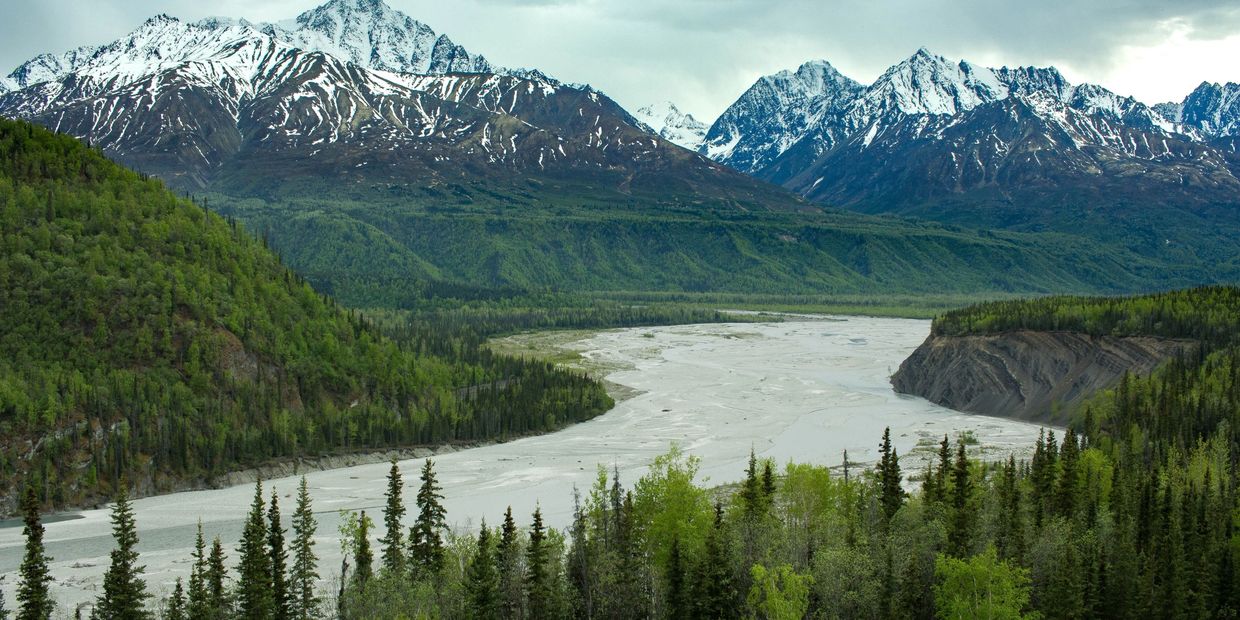 Beautiful View of the Matanuska River and Mountains 
