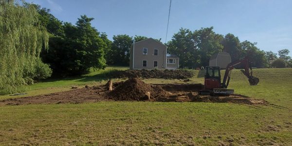 A Sloped Yard Turned Into A Flat Spot For A Playground with the mini excavator for hire