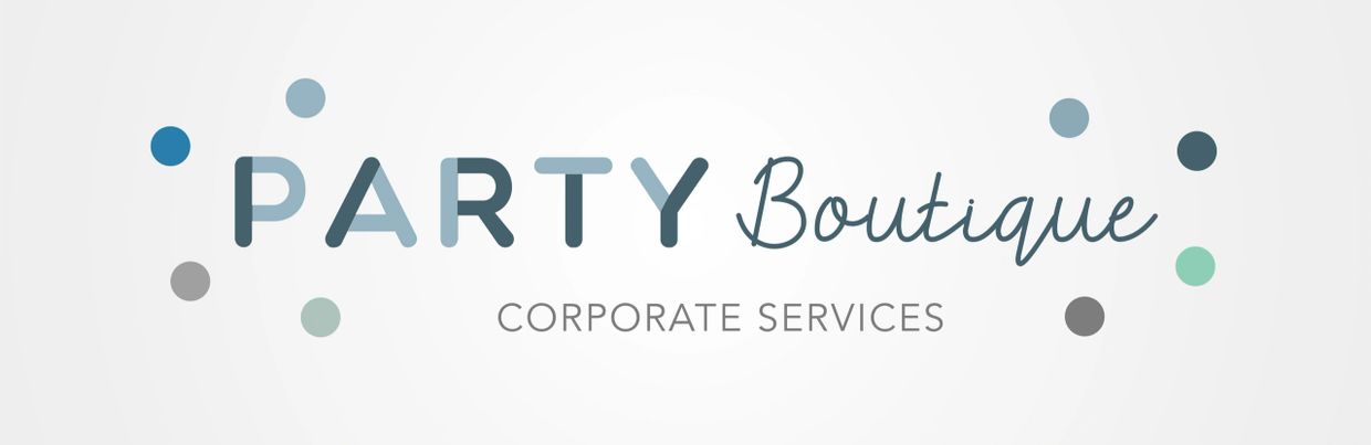 Logo design for Party Boutique Corporate Services with colorful dots.