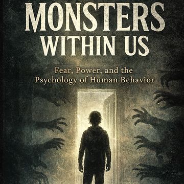 Book cover titled 'Monsters Within Us' exploring fear and human psychology.