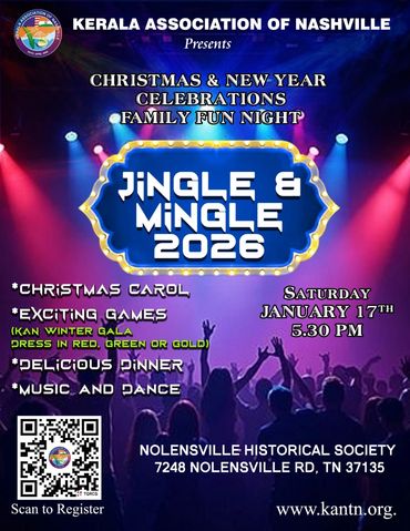 Kerala Association of Nashville hosts Jingle &amp; Mingle 2026 Family Fun Night on January 17.