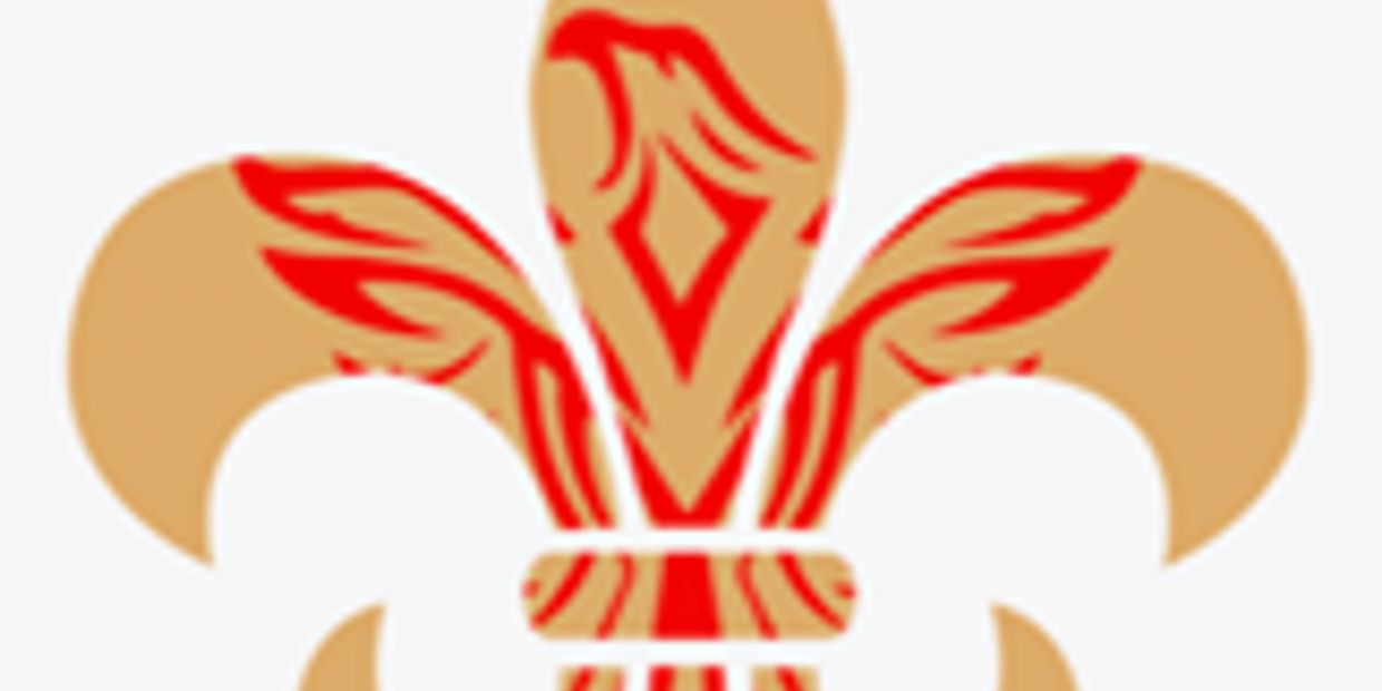 Stylized fleur-de-lis with red and gold design.