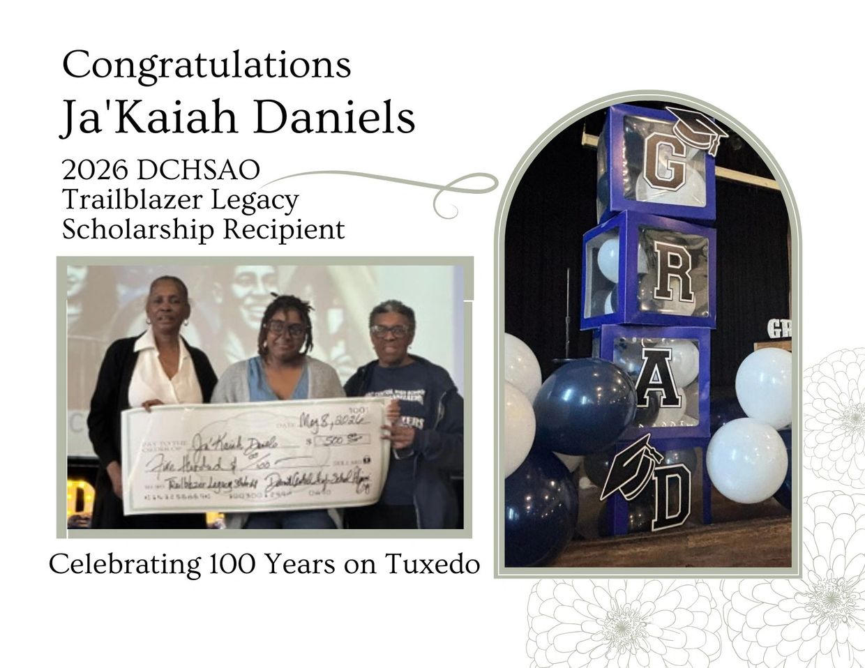 Ja'Kaiah Daniels receives the 2026 DCHSAO Trailblazer Legacy Scholarship award.