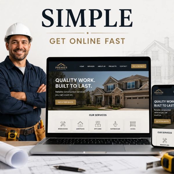 Contractor website design Simple Plan with mobile-friendly website displayed on laptop and phone.