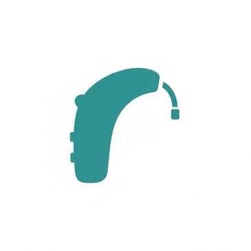Minimalist icon of a hearing aid in teal color.
