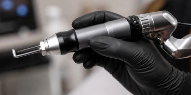 Hand holding a dental drill.