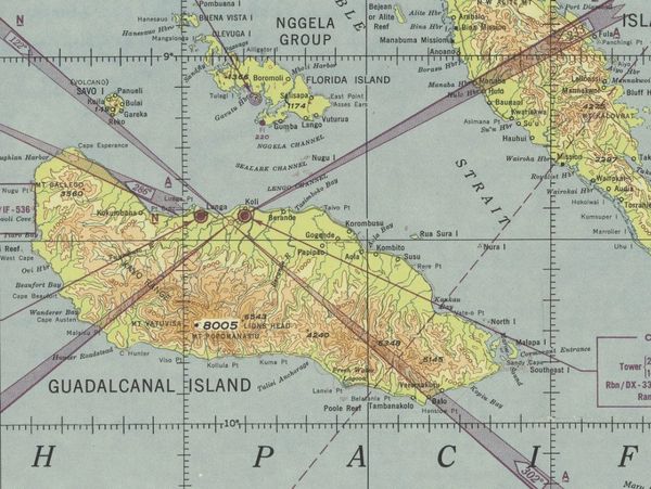 Standard pilot's flight approach bearings from various directions to Henderson Field, Guadalcanal.