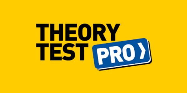 Logo for Theory Test Pro on a yellow background.