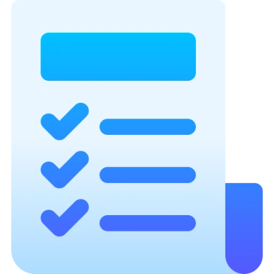 Blue checklist icon with three checked items on a white background.