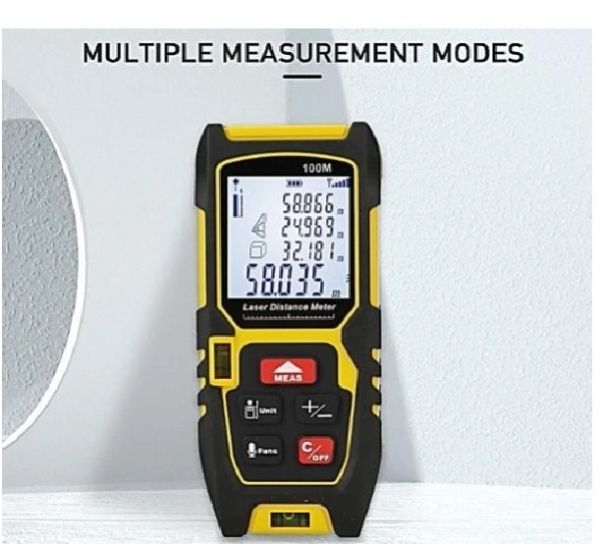 Laser distance meter showing multiple measurement modes.