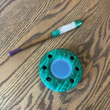 flip over pot call made from stabilized curly maple dyed green