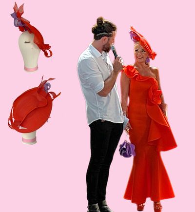 Orange sinamay saucer fascinator.  This beautiful client won some amazing prizes for her race wear.