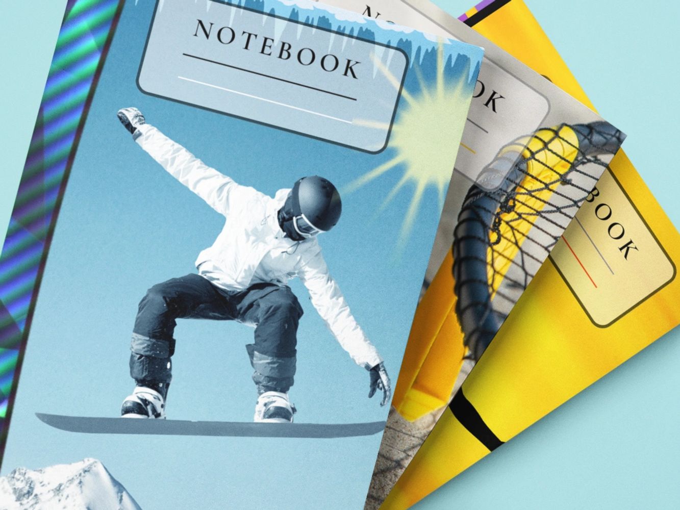 notebooks for kids, school supplies, snowboard composition book, sports composition book, wide ruled