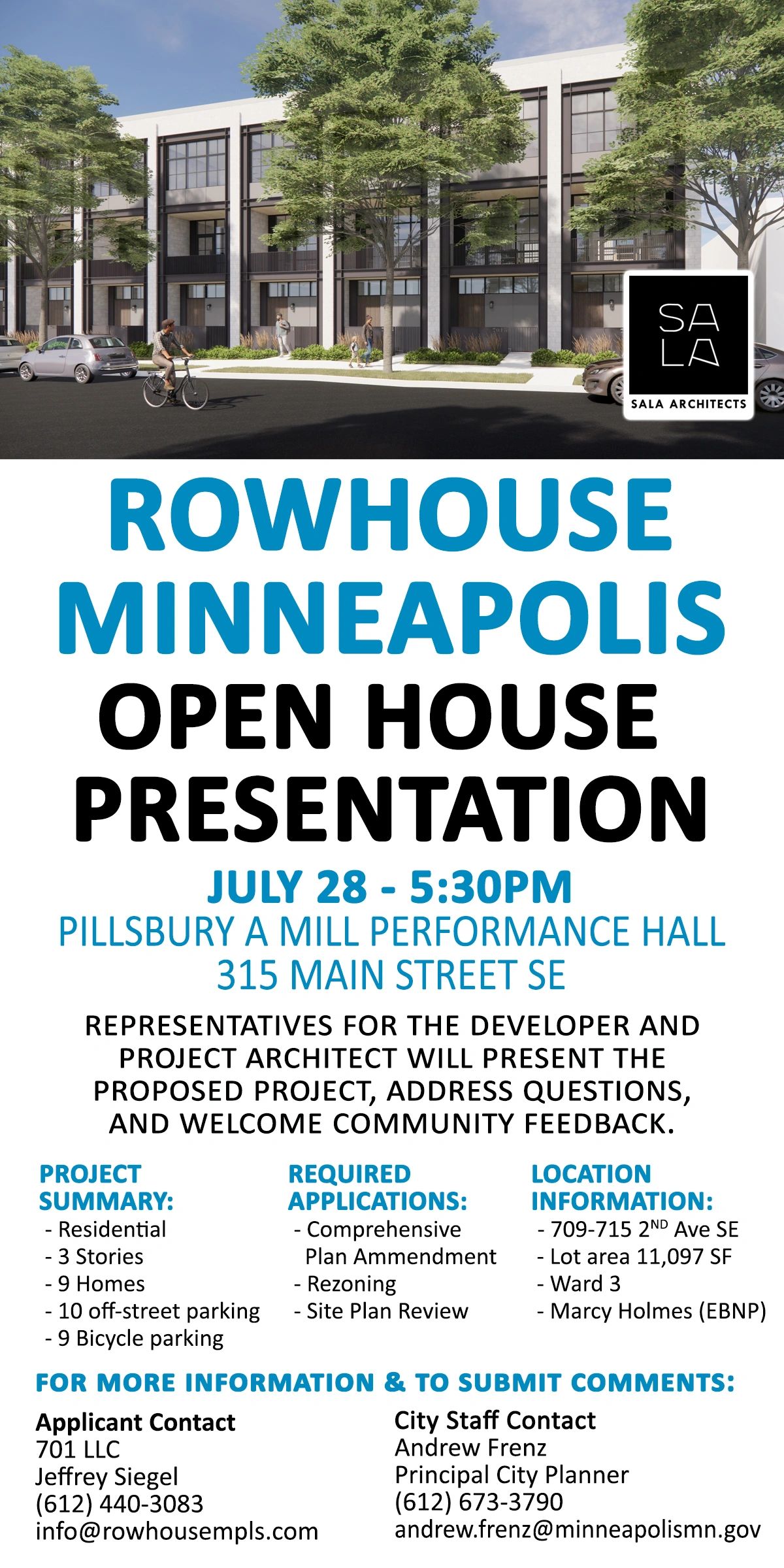Open house presentation for Rowhouse Minneapolis on July 28.