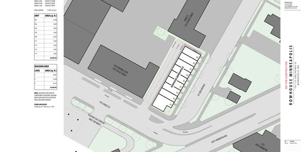 Architectural site plan for rowhouse development in Minneapolis.