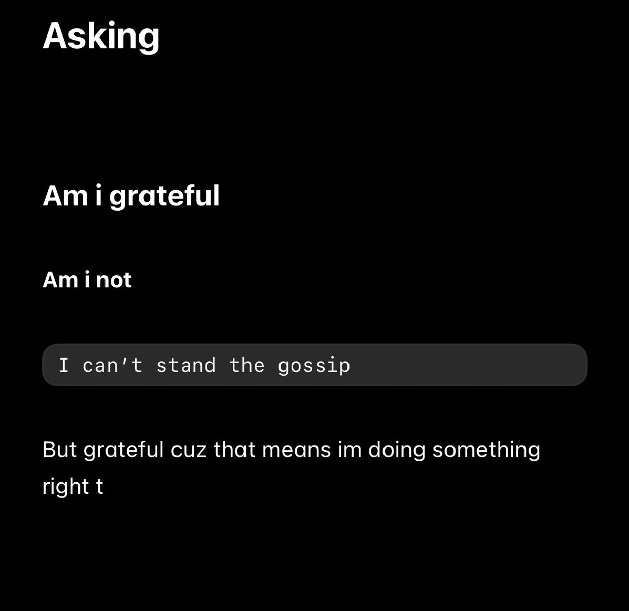 Reflection on gratitude and dealing with gossip.