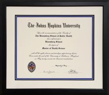Johns Hopkins Matted & Framed Master Degree