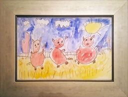 Three Little Pigs Framed Drawing With Ridged Lip