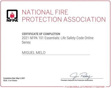 Certificados en NORMA NFPA 101
