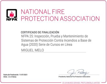 Certificados en NORMA NFPA 25