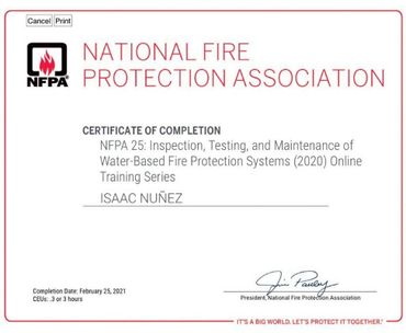 Certificados en NFPA 25