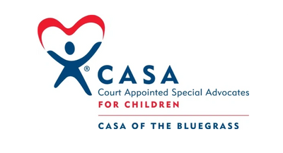 CASA of the Bluegrass logo with blue man with a red heart above his head