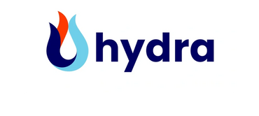 Hydra logo with blue and orange flame design.