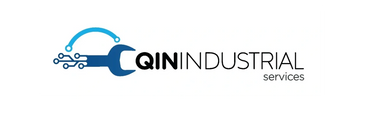 Logo of Qin Industrial Services with a wrench and digital circuit design.