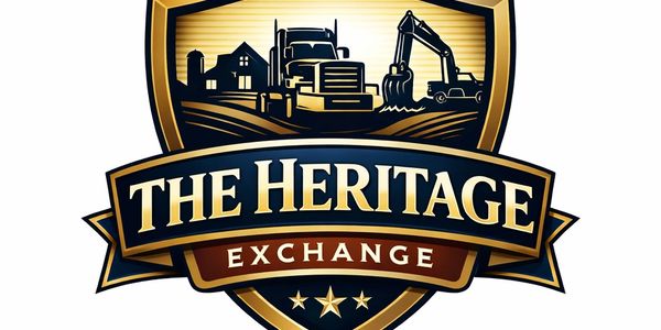 Logo featuring a shield with farming and construction imagery, titled 'The Heritage Exchange'.