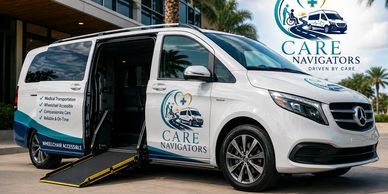 Care Navigators medical transport van with wheelchair ramp.