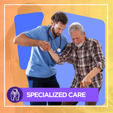 A healthcare worker assists an elderly man with specialized care.