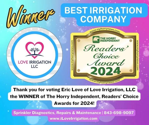 winner, best irrigation company, my horry news, readers choice award, best sprinkler comapny