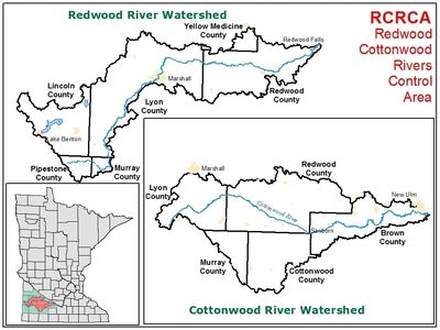 Map of the Redwood River Watershed and the Cottonwood River Watershed.