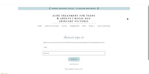 Login page for Acne Treatment for Teens &amp; Adults in Royal Bay, Victoria.