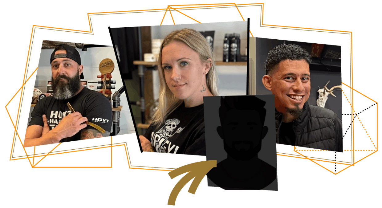 Hiring collage featuring Nick and master barbers Chip and Ray at Chip's Chop Shop in Castle Shannon.