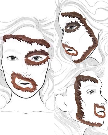 Makeup face chart that has been edited to add prosthetic sculpts on it as an example for a look