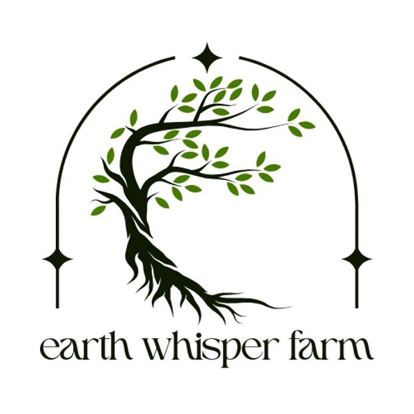 Logo of Earth Whisper Farm with a stylized tree and arch.