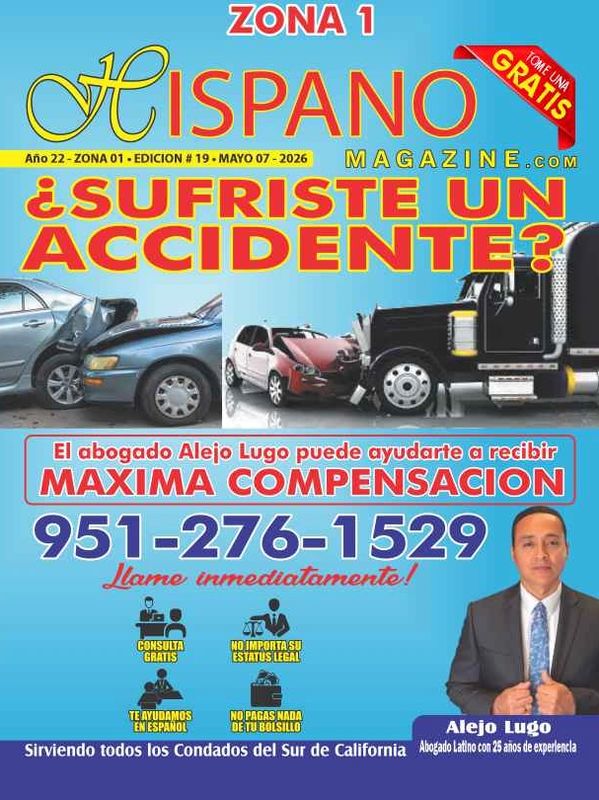 Advertisement for legal help after an accident with contact info for attorney Alejo Lugo.