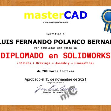 masterCAD y el Diplomado y Curso  en SolidWorks tienes una tutor personal y certificados oficiales